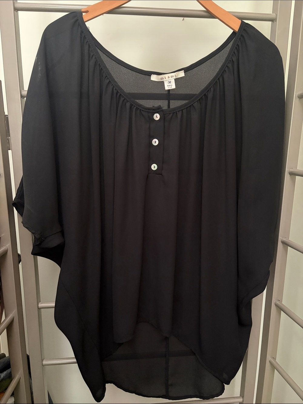 miami black chiffon button-placket blouse